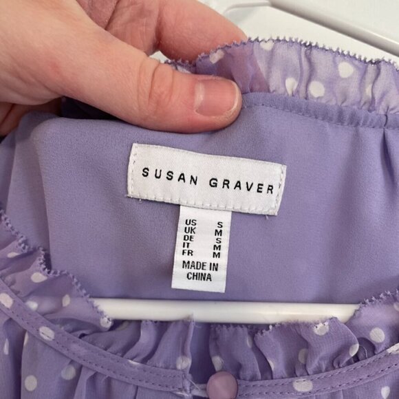 SUSAN GRAVER Printed Sheer Chiffon Raglan Sleeve Peasant Top Lilac Lavender Boho - Picture 6 of 13